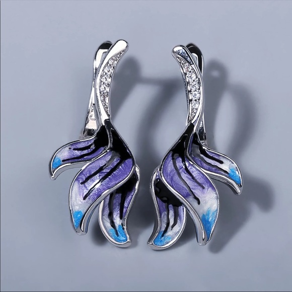 Sterling Silver Enamel Flower Petal Earrings - Picture 2 of 5